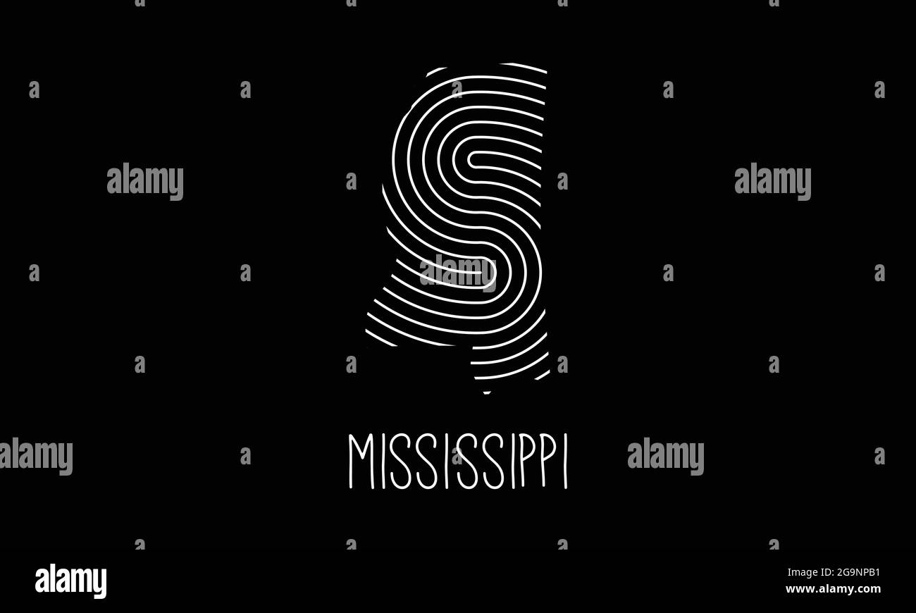 Mappa biometrica del Mississippi riempita con disegno del logo dell'icona del motivo di impronta digitale illustrazione vettoriale Illustrazione Vettoriale