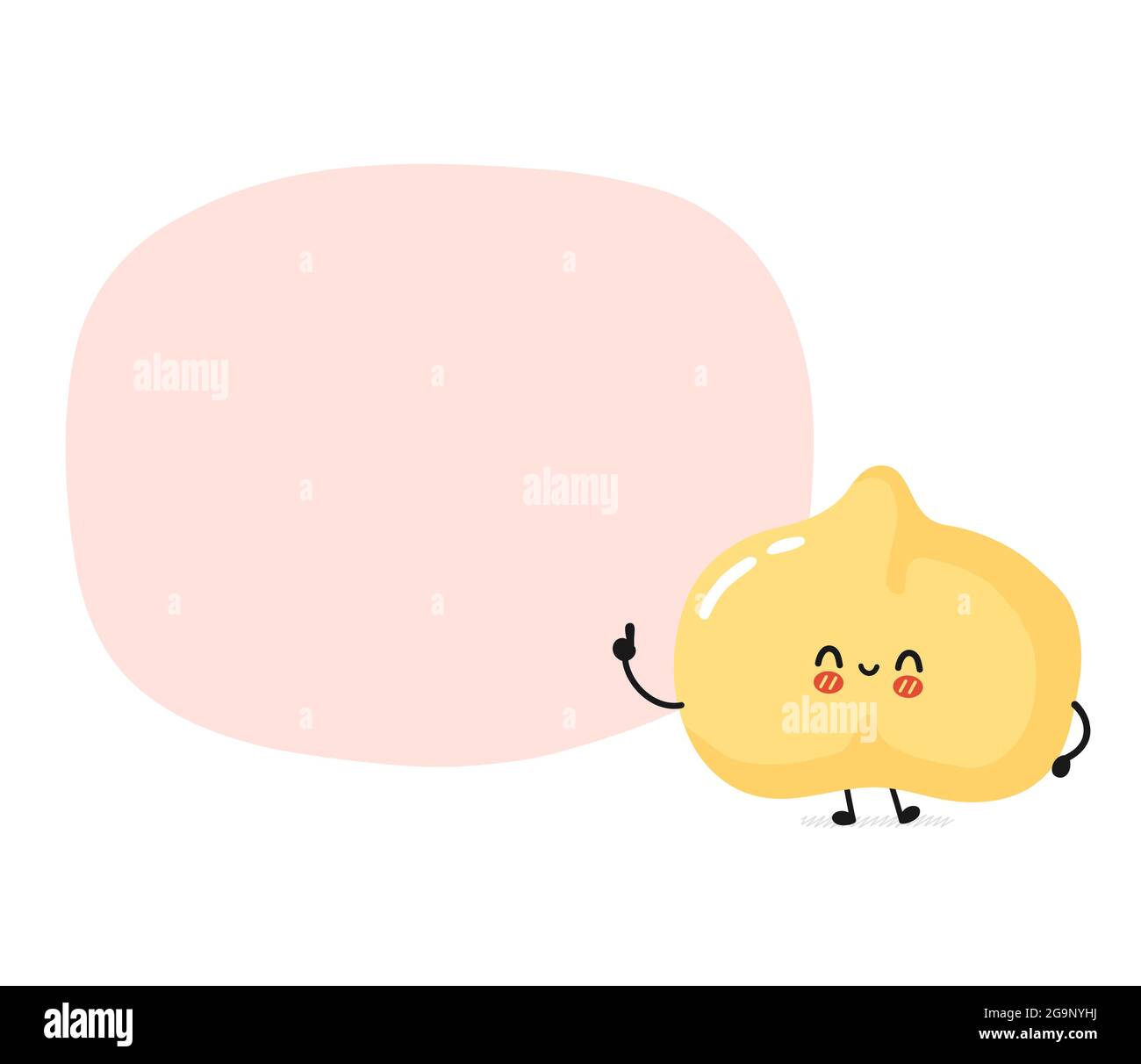 Carino simpatico simpatico personaggio chickpea con casella di testo. Icona di illustrazione del carattere kawaii del fumetto piatto vettoriale. Isolato su sfondo bianco. Ceci pisello, concetto di personaggio cartoon fagiolo Illustrazione Vettoriale