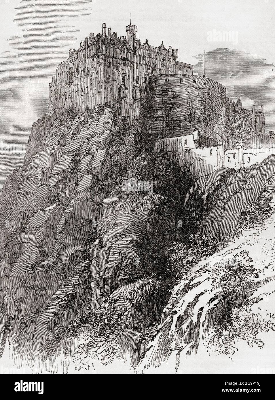 Castello di Edimburgo, Castle Rock, Edimburgo, Scozia. Dalla pittoresca Scozia le sue scene romantiche e le associazioni storiche, pubblicato intorno al 1890. Foto Stock