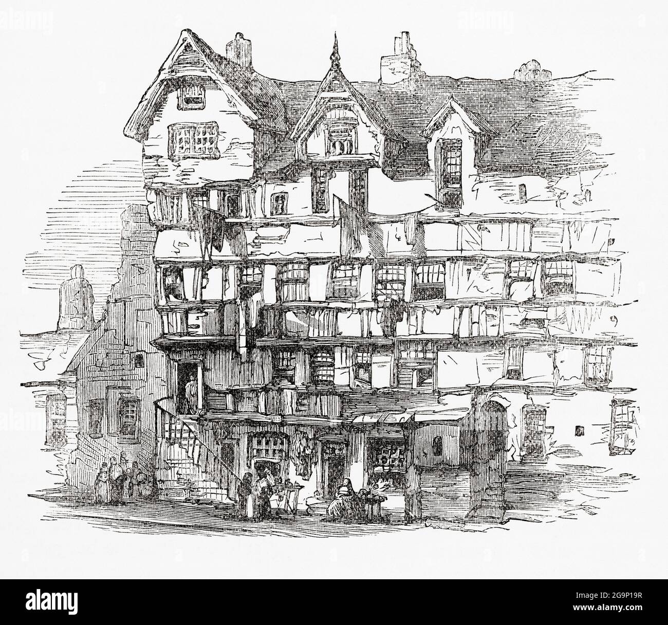 Case in High Street, Edimburgo, Scozia, visto qui nel 19 ° secolo. Dalla pittoresca Scozia le sue scene romantiche e le associazioni storiche, pubblicato intorno al 1890. Foto Stock