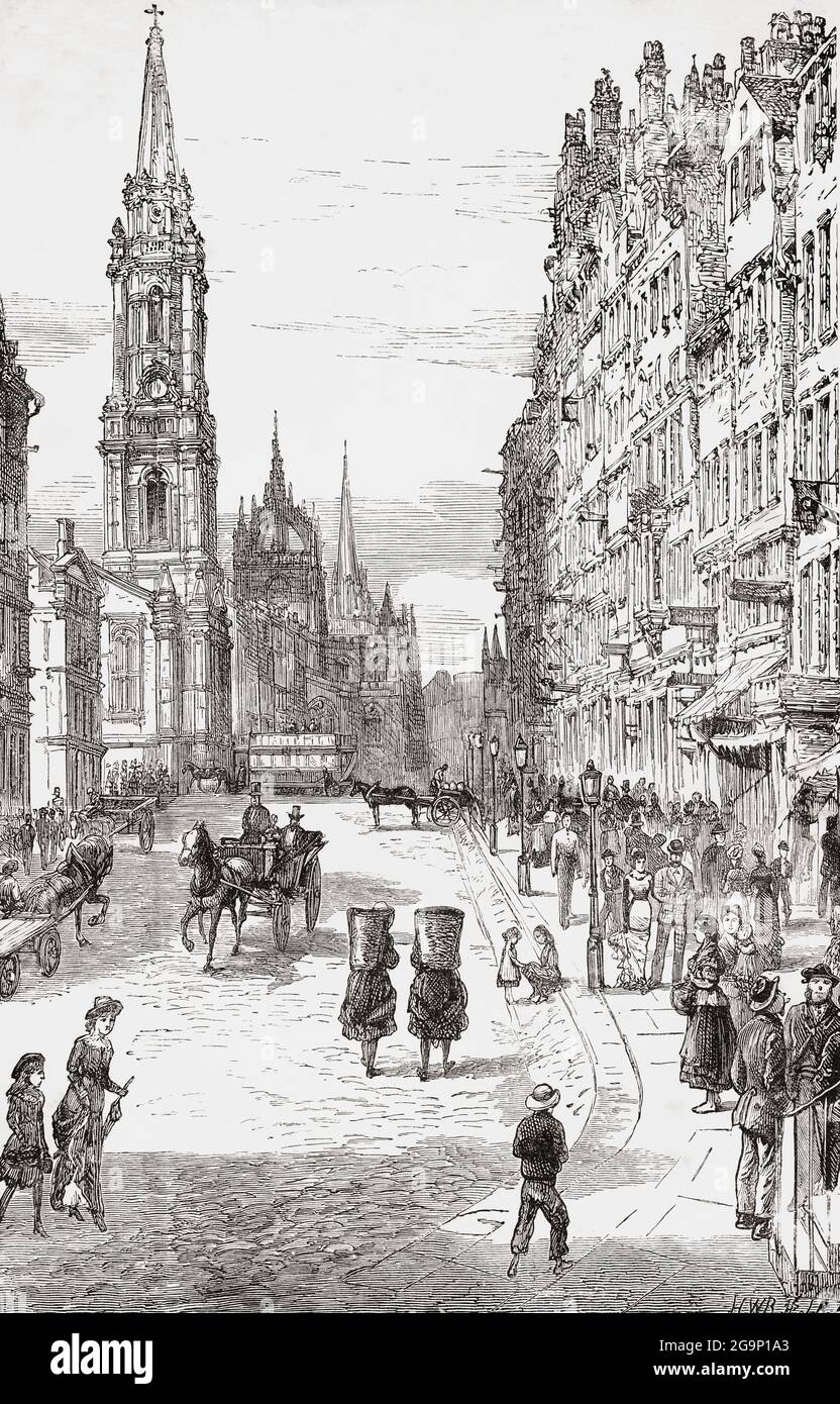 Vista di High Street, il Royal Mile, la città vecchia, Edimburgo, Scozia, 19 ° secolo. Dalla pittoresca Scozia le sue scene romantiche e le associazioni storiche, pubblicato intorno al 1890. Foto Stock