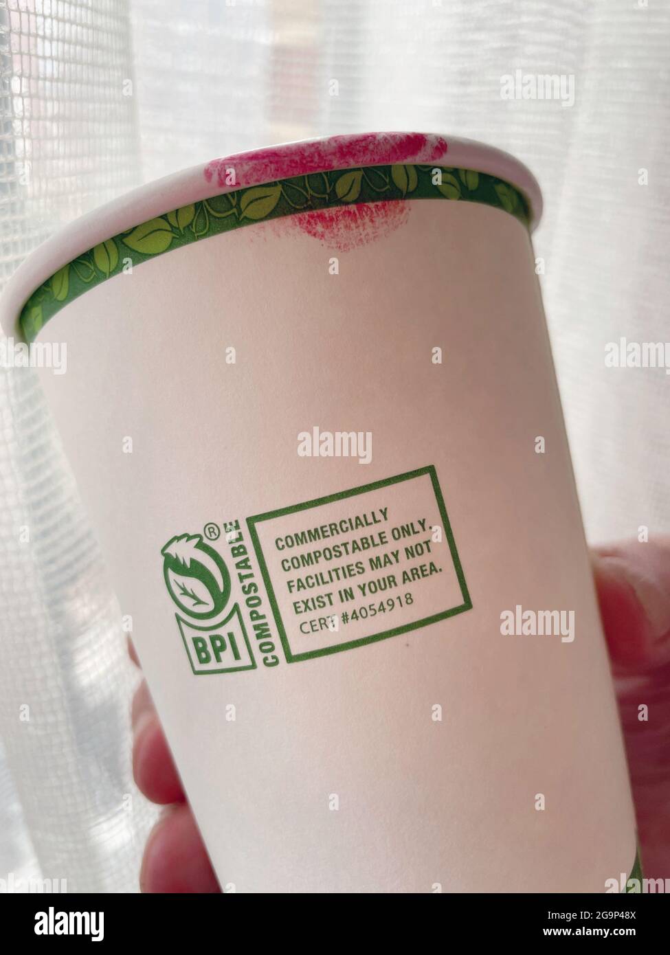 Tazza di caffè di carta compostabile, USA Foto Stock