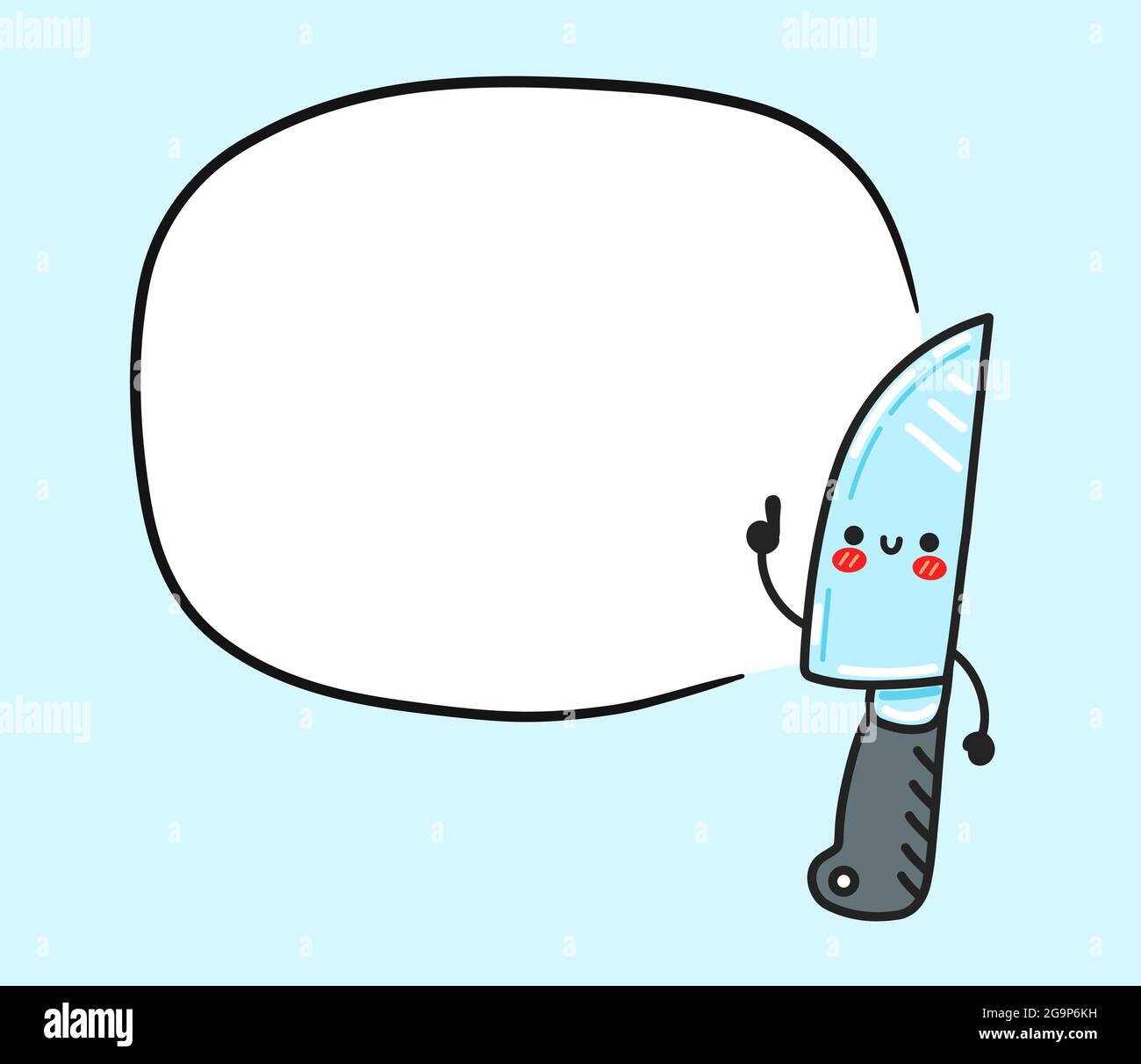 Carino divertente chef coltello da cucina carattere con casella di testo. Icona di illustrazione del carattere kawaii del fumetto piatto vettoriale. Isolato su sfondo bianco. Chef cucina coltello cartone animato concetto di carattere Illustrazione Vettoriale