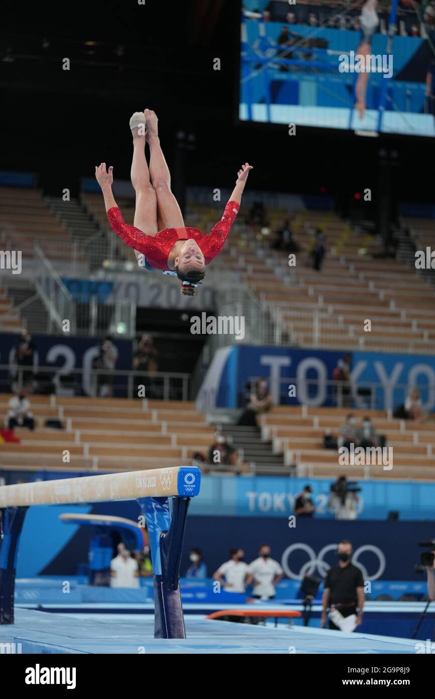 Centro di ginnastica Arlake, Tokyo, Giappone. 27 luglio 2021. Womens Team finale di Ginnastica artistica, giorno 4 dei Giochi Olimpici estivi di Tokyo 2020; la Grazia degli Stati Uniti McCallum compete nella Balance Beam Credit: Action Plus Sports/Alamy Live News Foto Stock