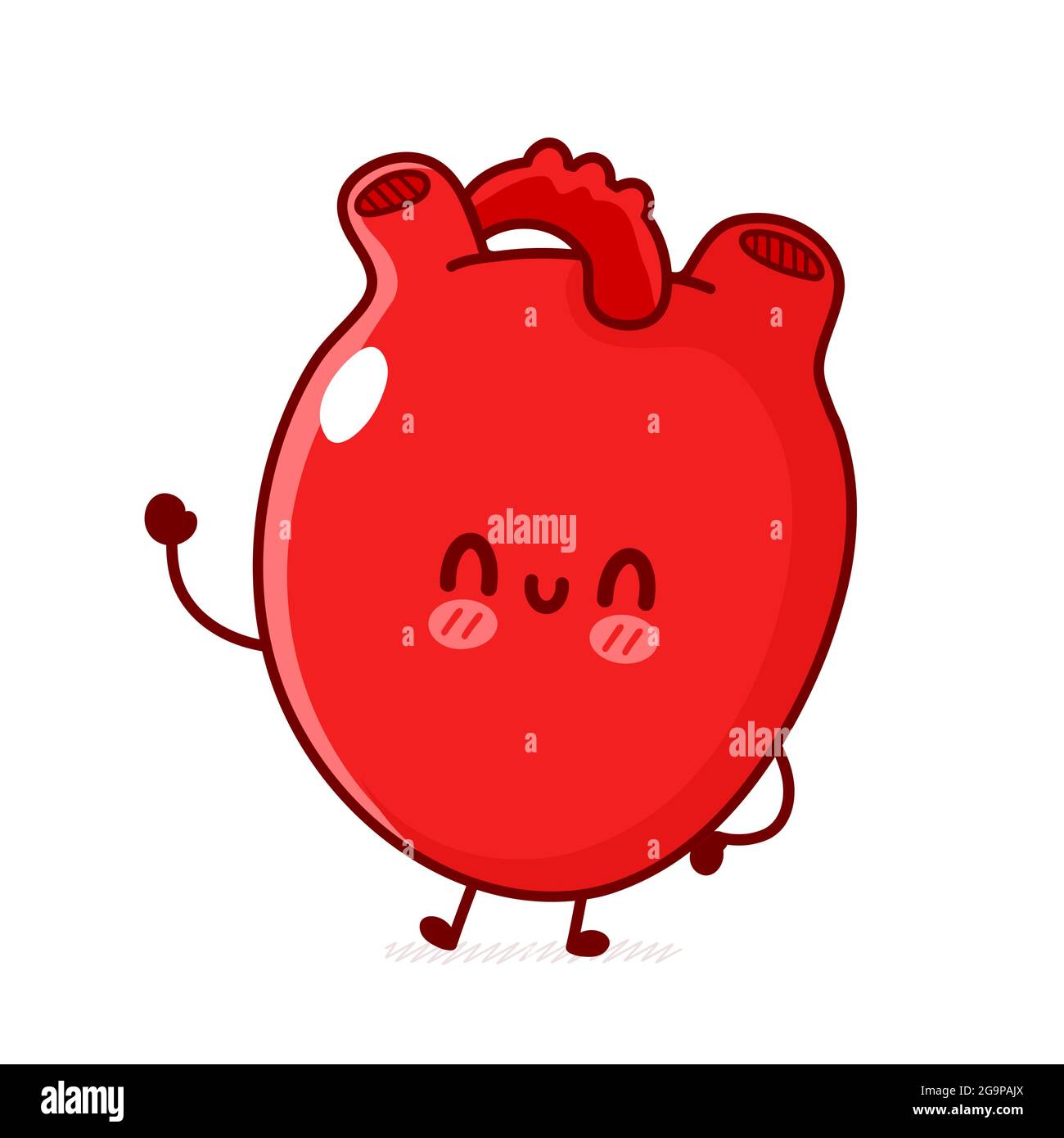 Carino divertente organo cuore umano. Vettore linea piatta doodle cartoon kawaii personaggio illustrazione logo icona. Isolato su sfondo bianco. Organo cuore umano, anatomia cartone animato mascotte concetto di carattere Illustrazione Vettoriale