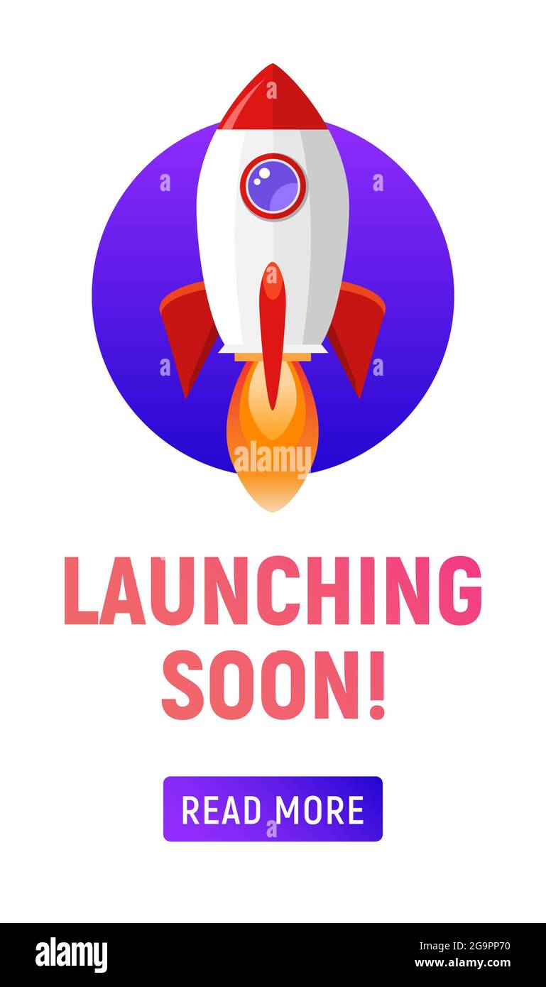 Lancio del modello di marketing store a breve. In arrivo banner volantino di annuncio. Illustrazione Vettoriale