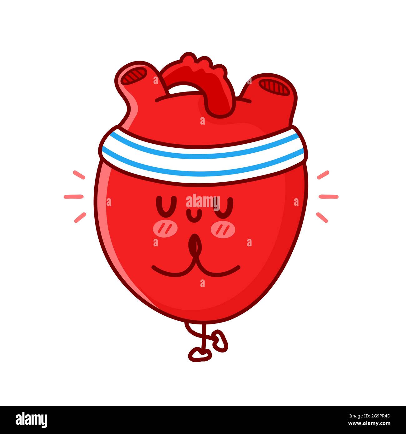 Carino divertente organo cuore meditare in posa yoga. Icona di illustrazione del carattere kawaii della cartoon vettoriale a linea piatta. Isolato su sfondo bianco. Cuore organo Workout cartoon semplice concetto di carattere Illustrazione Vettoriale