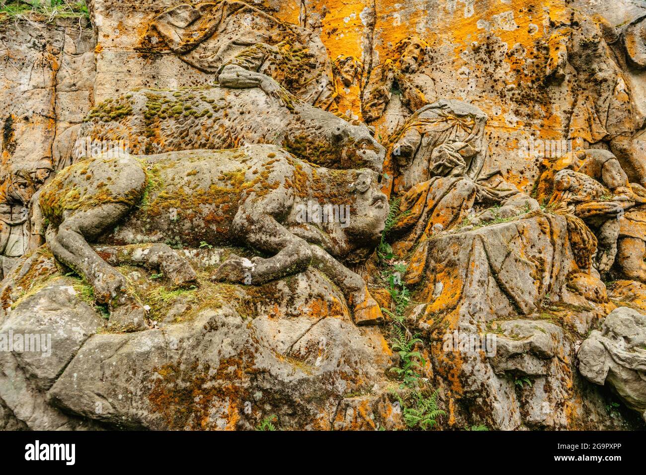 Kuks, Repubblica Ceca - 23 maggio 2021. Betlemme di Braun. Gruppo di sculture e rilievi scolpiti nella roccia creata dal famoso autore Matyas Braun Foto Stock