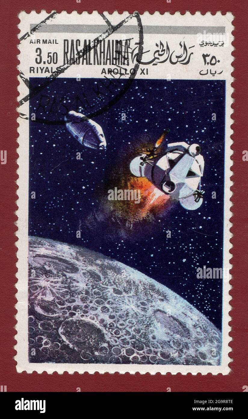 RAS al HAIMA - CIRCA 1969: La missione Apollo 11 sbarcò i primi esseri  umani sulla luna, intorno al 1969 Foto stock - Alamy