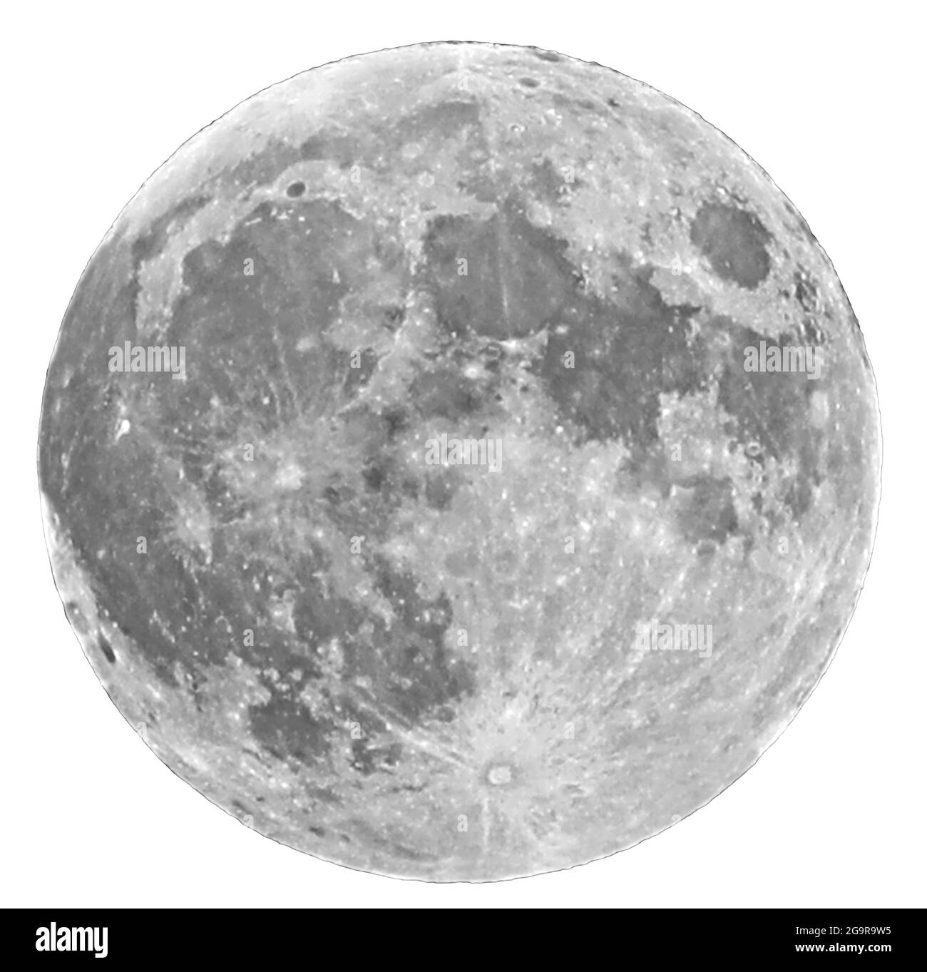 Super Moon con crateri visibili su sfondo bianco Foto Stock