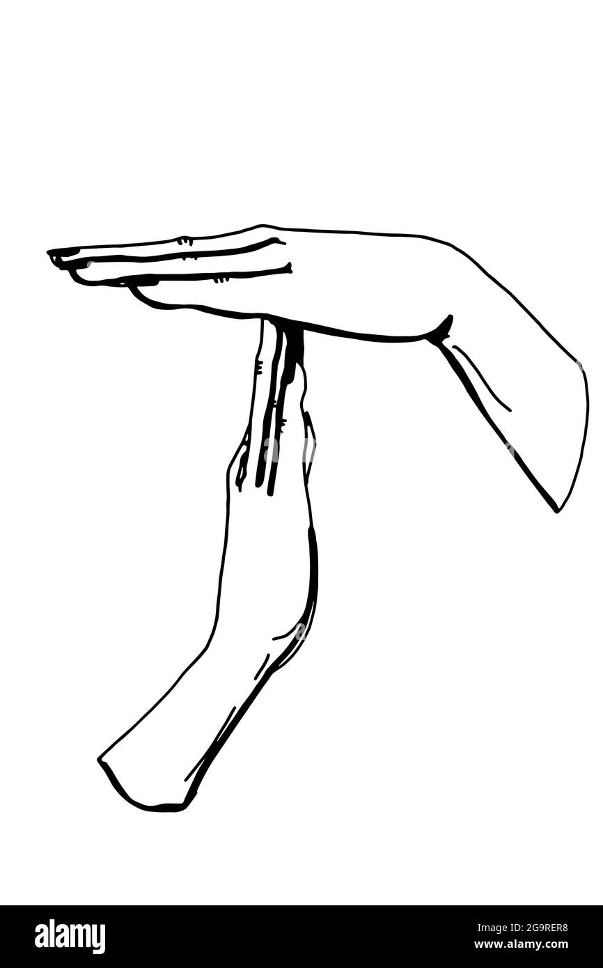 Mani maschili umane, Time out illusration, disegno di colori bianco nero. Foto Stock