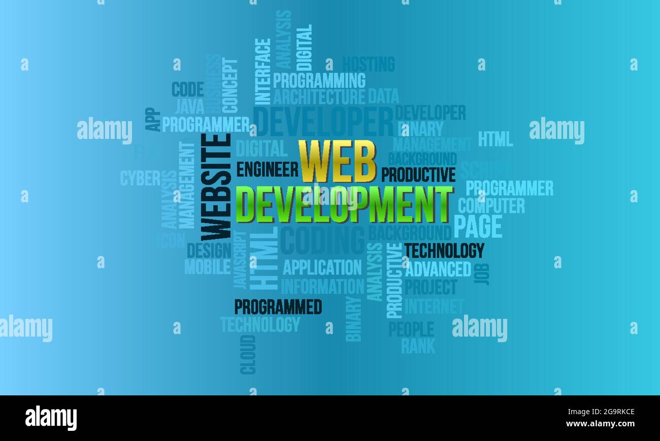 Business Concept background, sviluppo Web futuristico Word Cloud Illustrazione Vettoriale