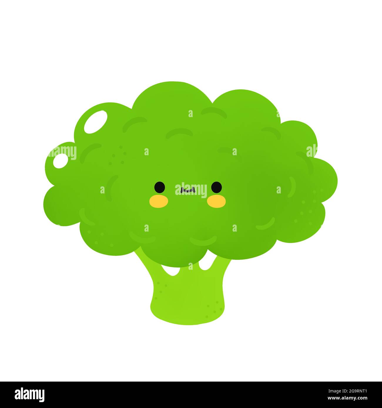 Carino divertente broccoli verdure con viso. Cartoon vettoriale kawaii doodle icona di illustrazione del personaggio. Broccoli verde cartone animato carattere mascotte concetto. Isolato su sfondo bianco Illustrazione Vettoriale
