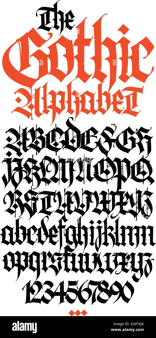 Gotico. Vettore. Lettere maiuscole e minuscole su sfondo ...