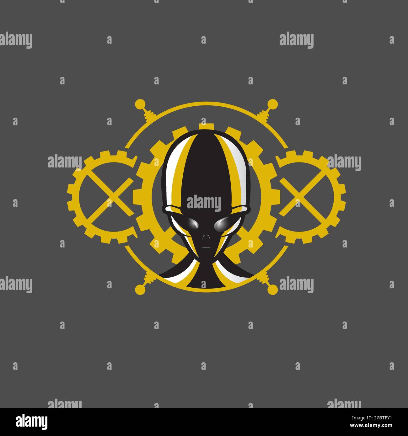 Steampunk vettore di testa Alien per uso commerciale come logo, stampa di tshirt, ecc. Illustrazione Vettoriale