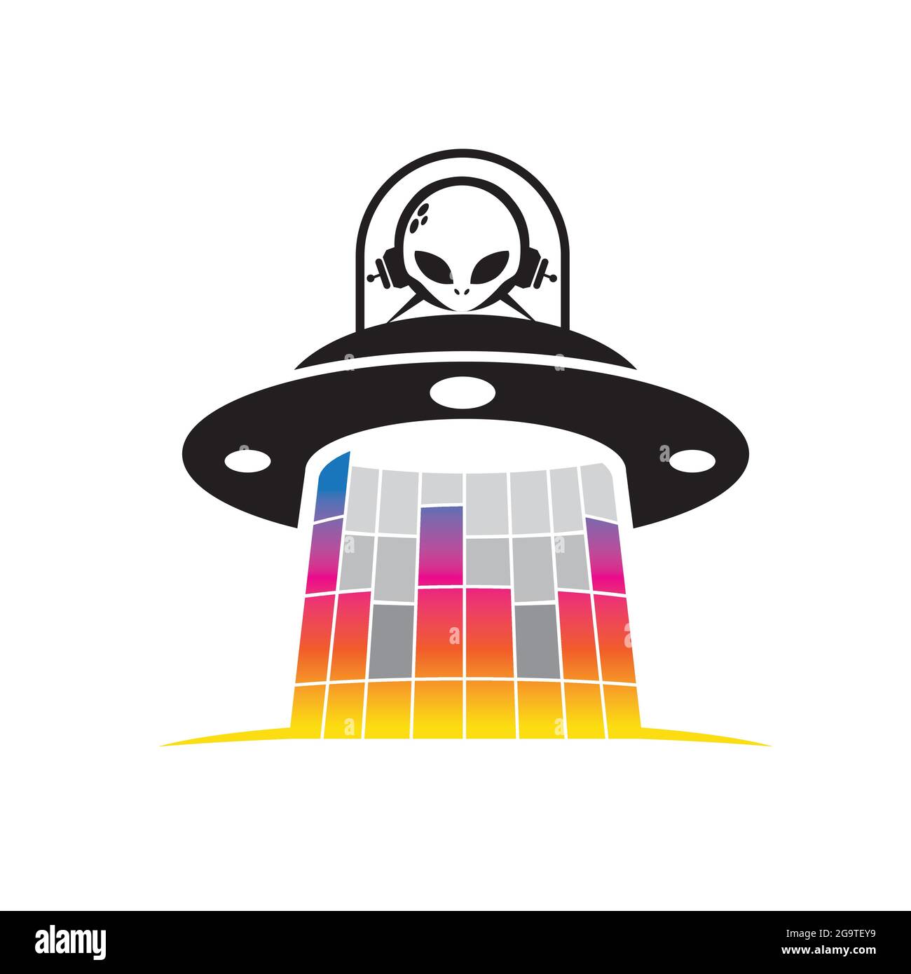 Alieno all'interno di UFO con raggio simile all'equalizzatore Illustrazione Vettoriale