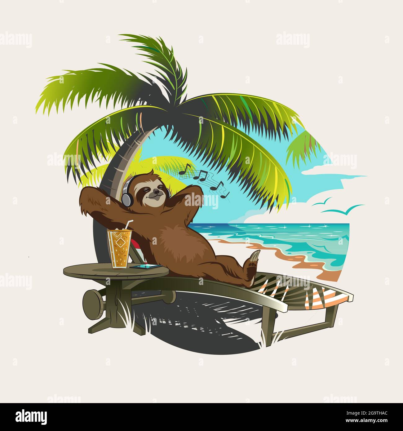 Stile emblema vettoriale Lazy Sunday Sloth per grafica t-shirt o qualsiasi altro scopo Illustrazione Vettoriale
