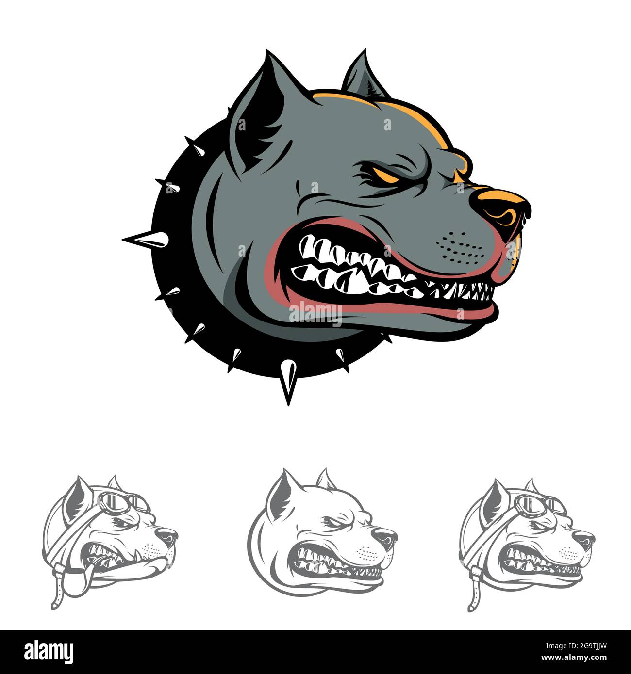 Illustrazione vettoriale del simbolo della testa del cane Pitbull per emblema, adesivo, cartello di avvertimento, colorazione o qualsiasi altro scopo. Illustrazione Vettoriale