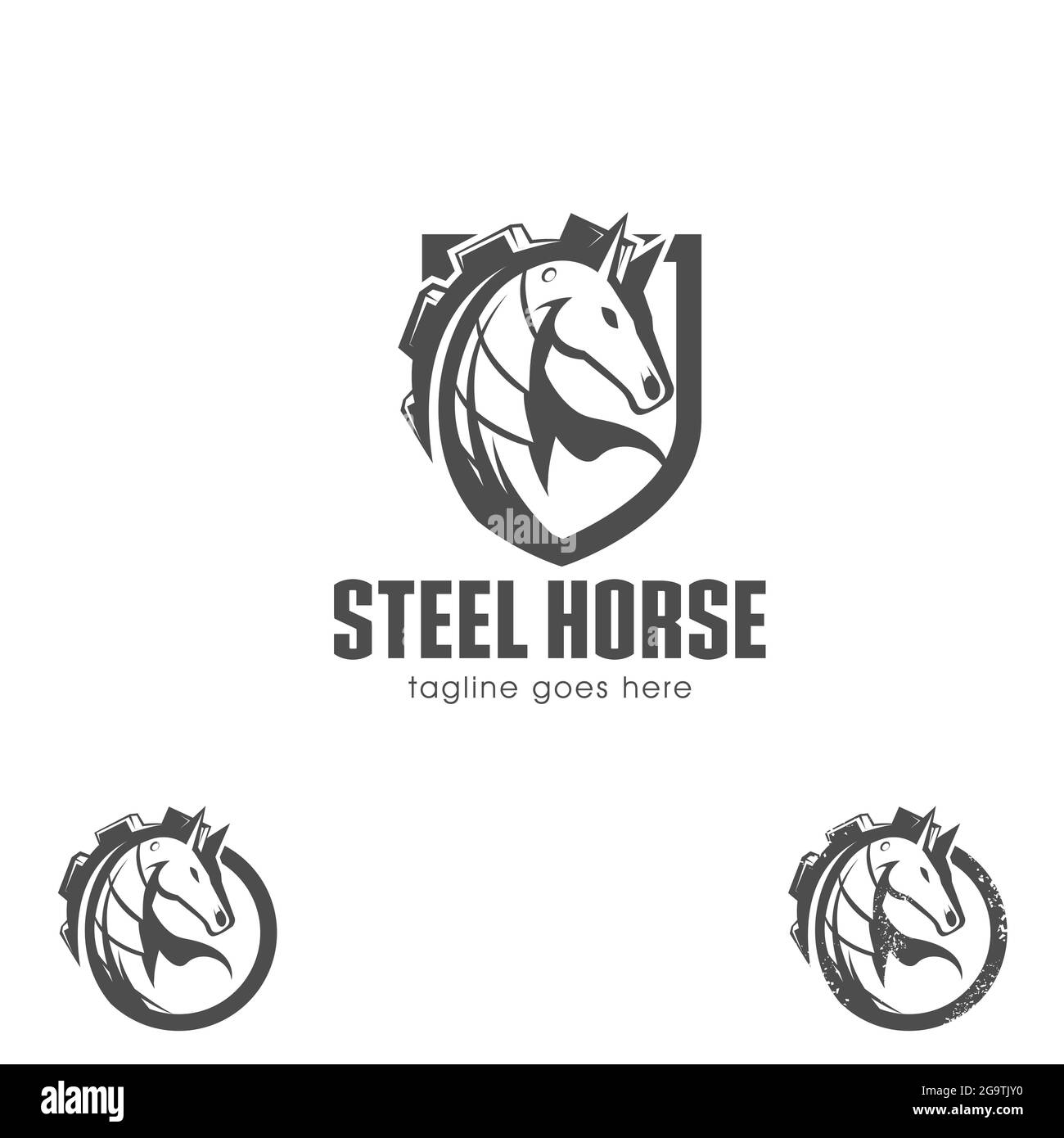 Steel Horse simbolo del vettore la crana a forma di cog Illustrazione Vettoriale