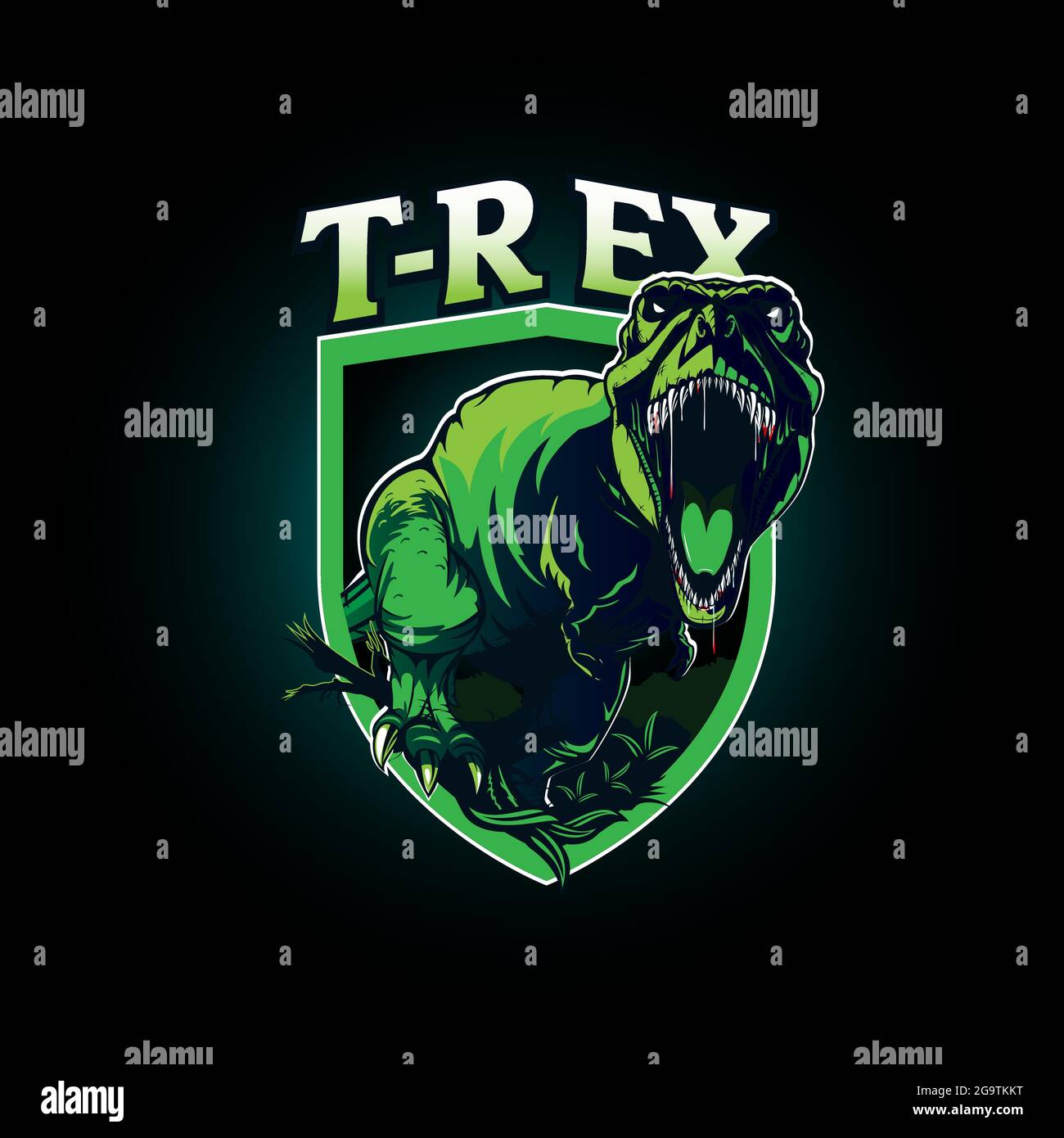 Il simbolo vettoriale T-Rex Insignia può essere utilizzato come t-shirt stampa logo del team di eport, ecc. Illustrazione Vettoriale