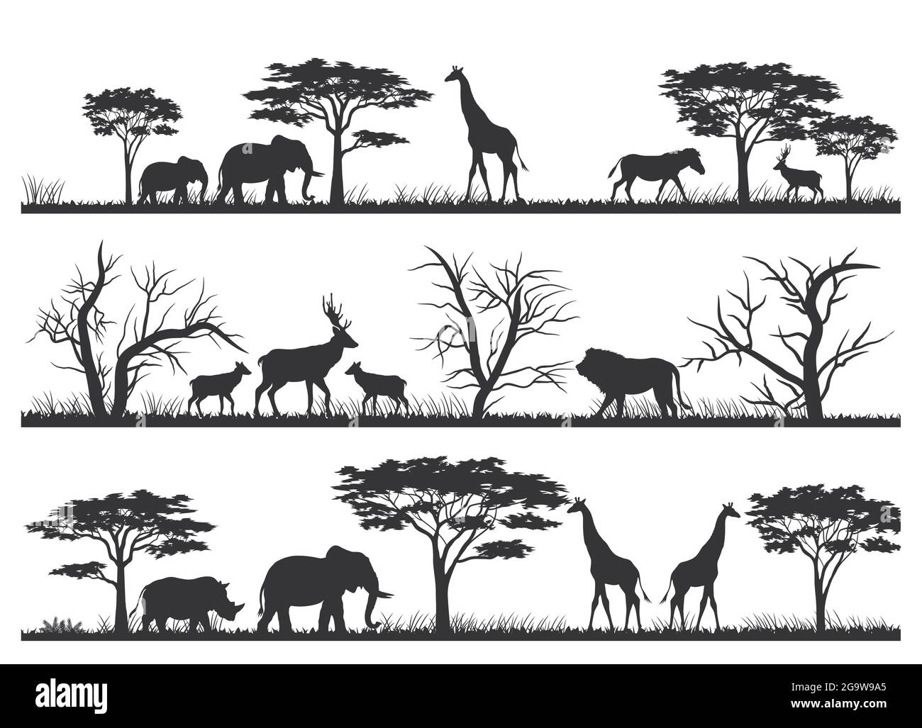 Animali silhouette alla savana Illustrazione Vettoriale