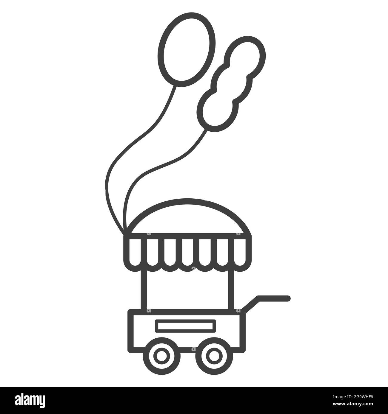 Icona del carrello alimentare. Carrello per la vendita di limonata, hot dog, gelati e cibo di strada. Illustrazione vettoriale su sfondo bianco Illustrazione Vettoriale