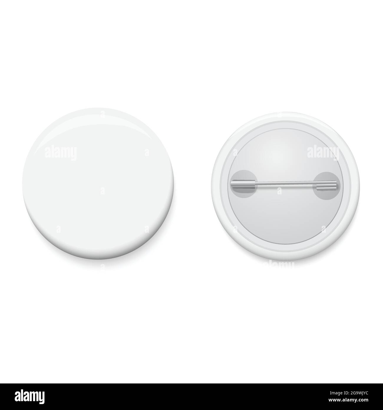 Badge bianco del pulsante. Pulsante bascello realistico. Disegno vettoriale e di illustrazione. Illustrazione Vettoriale
