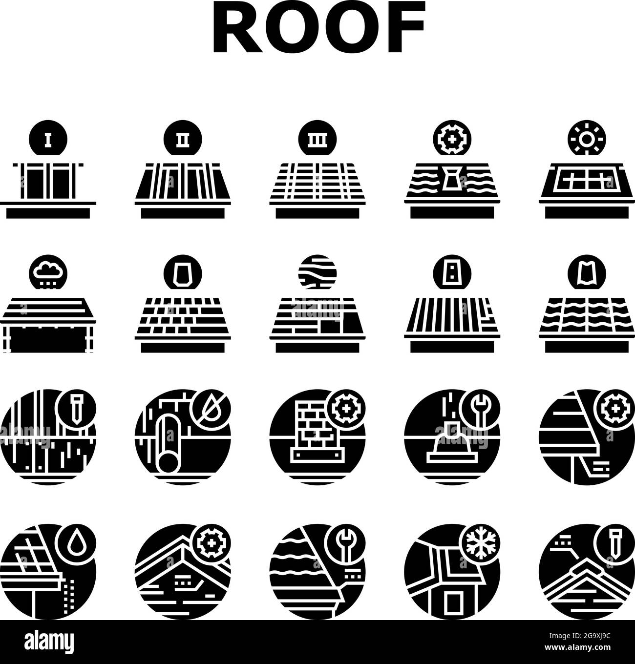 Icone della raccolta lavori di sostituzione del tetto Imposta vettore Illustrazione Vettoriale