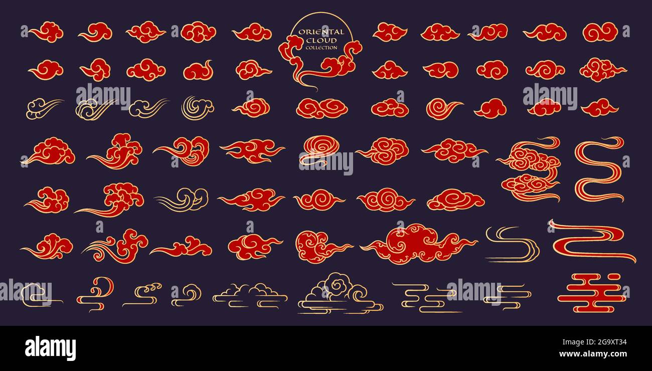 Elemento nuvoloso cinese illustrazione vettoriale grande collezione affilare pennello riempire contorno stile artistico Illustrazione Vettoriale