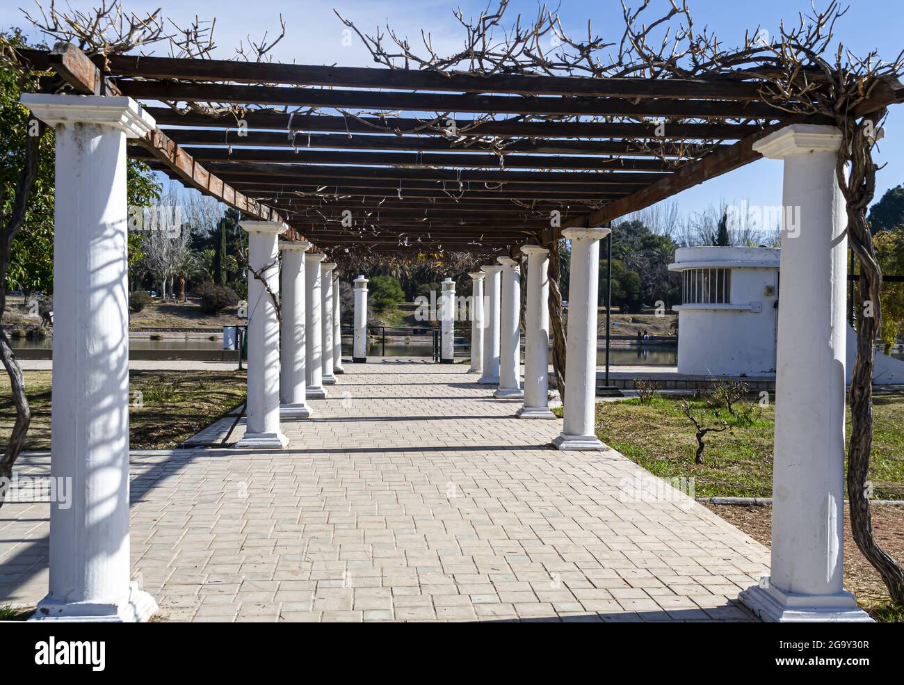 Pergola con colonne bianche in un parco Foto stock - Alamy