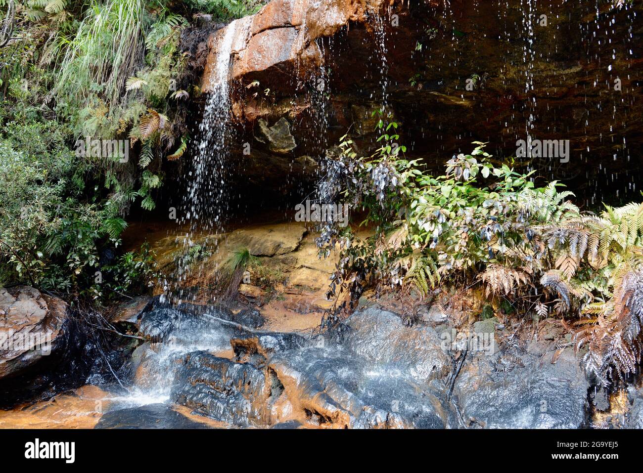 LAWSON, AUSTRALIA - 13 luglio 2021: Una vista delle Cascate delle fate al North Lawson Park Walking Track nelle Blue Mountains dell'Australia Foto Stock