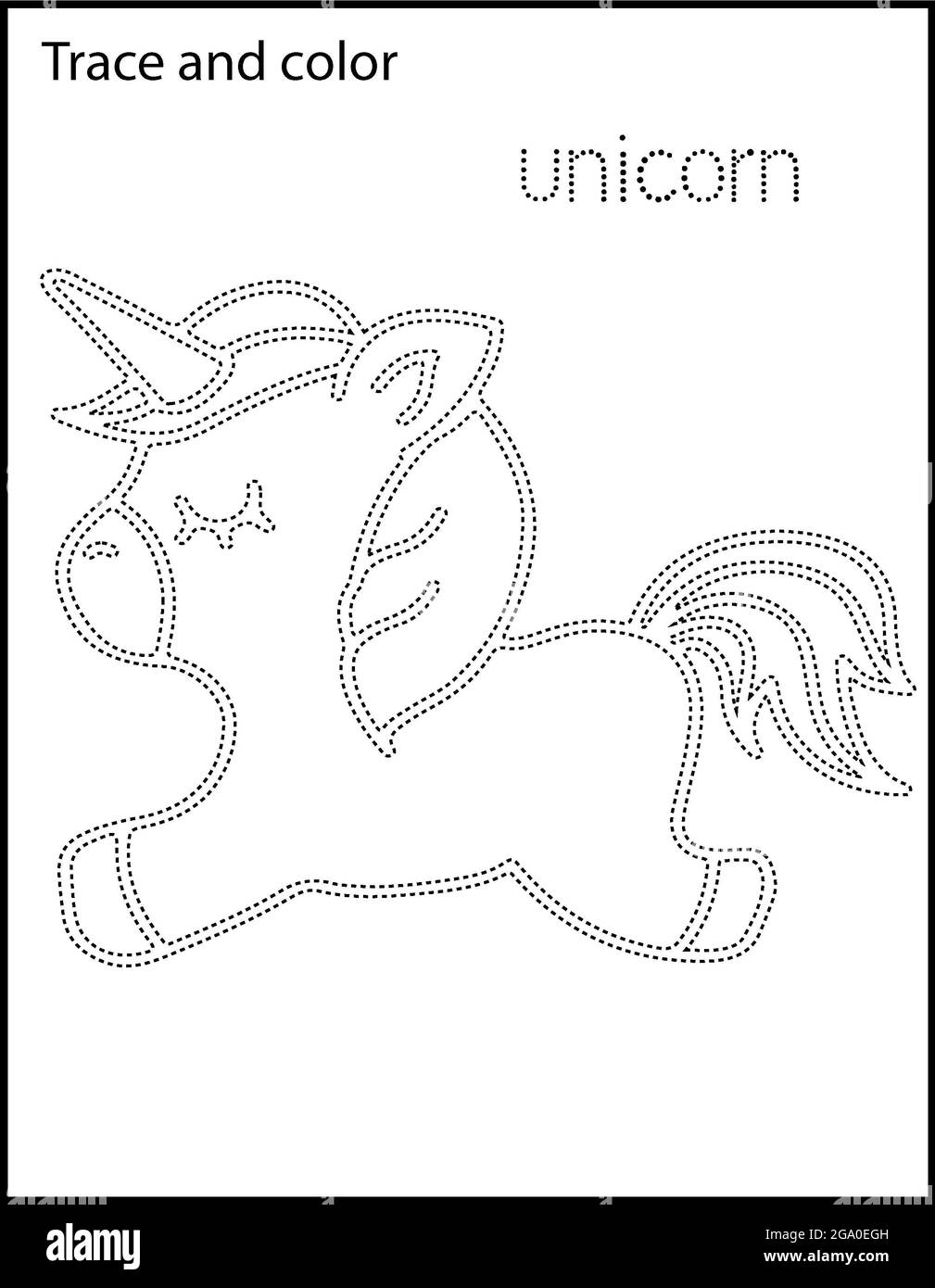 Pagina stampabile da colorare per asili e prescolini Tracing Animal and Names Foto Stock
