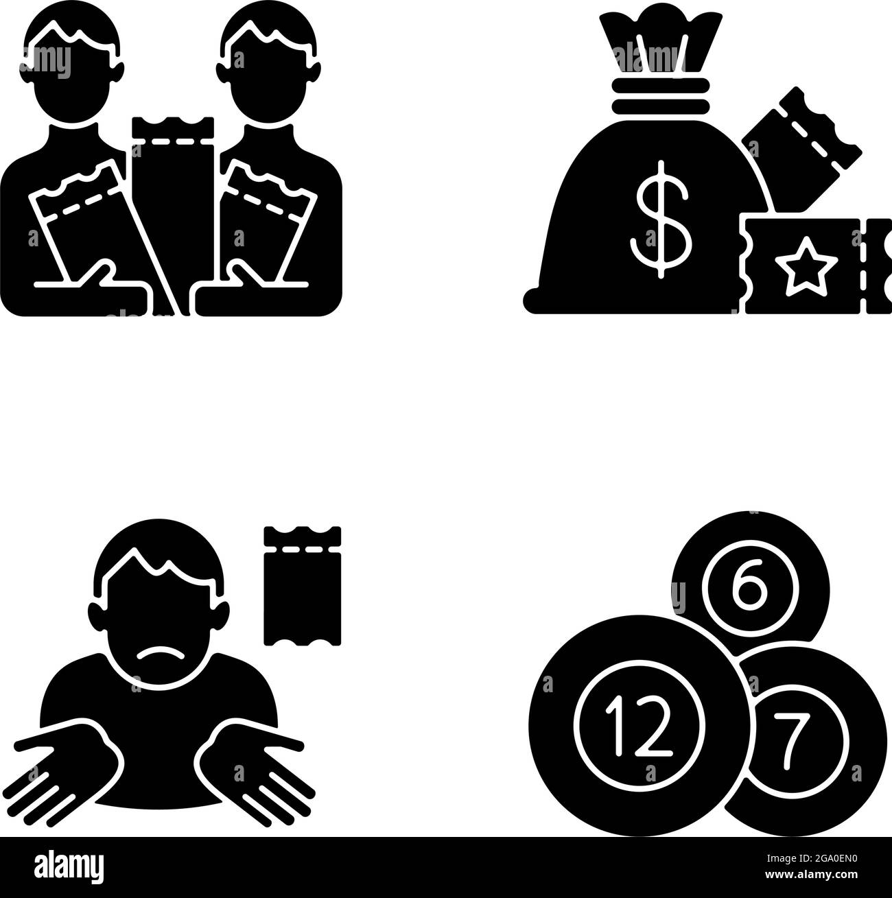 Prendere parte alle icone glifo nero della lotteria impostate sullo spazio bianco Illustrazione Vettoriale