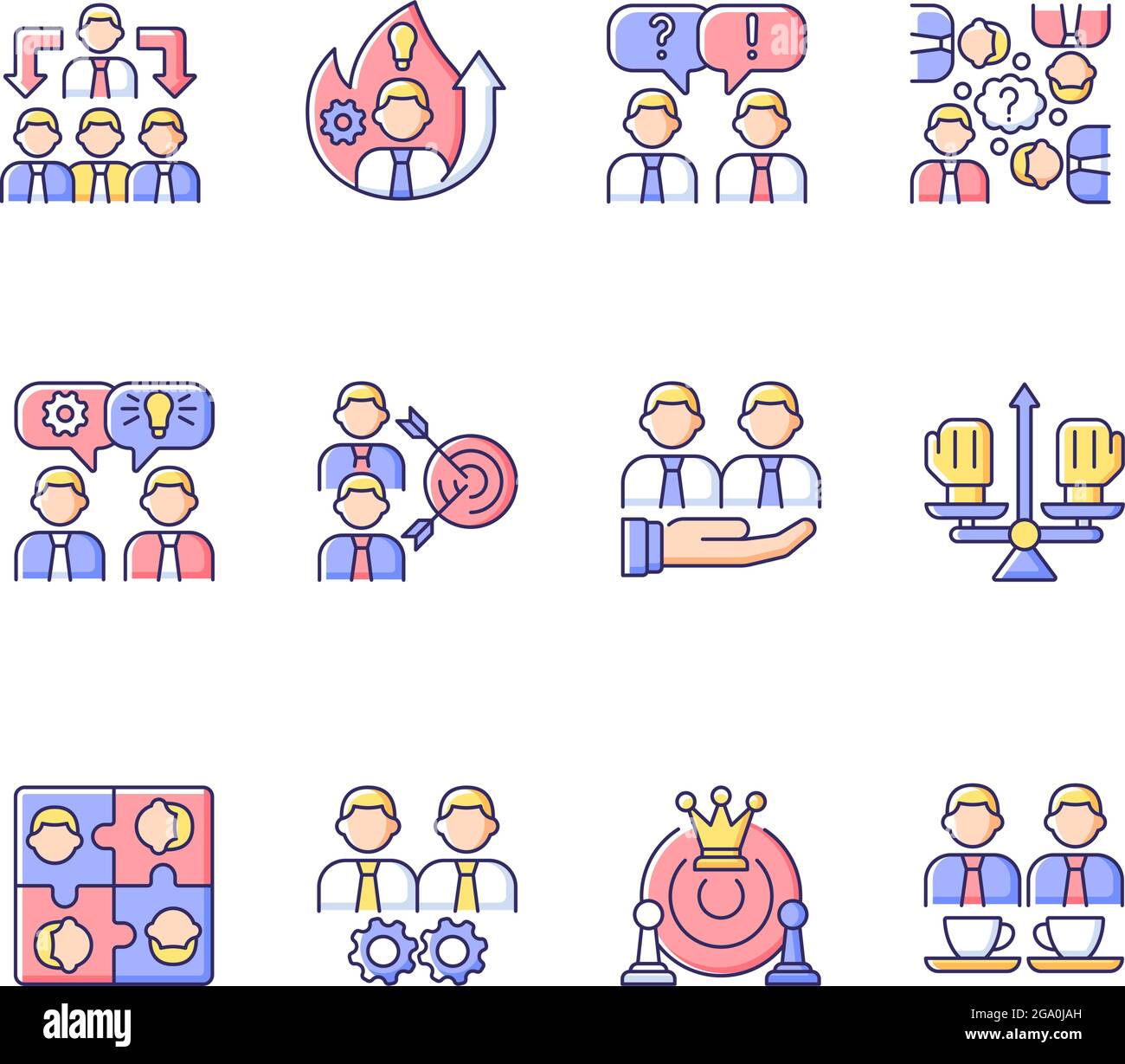 Set di icone di colore RGB relative al lavoro di squadra Illustrazione Vettoriale