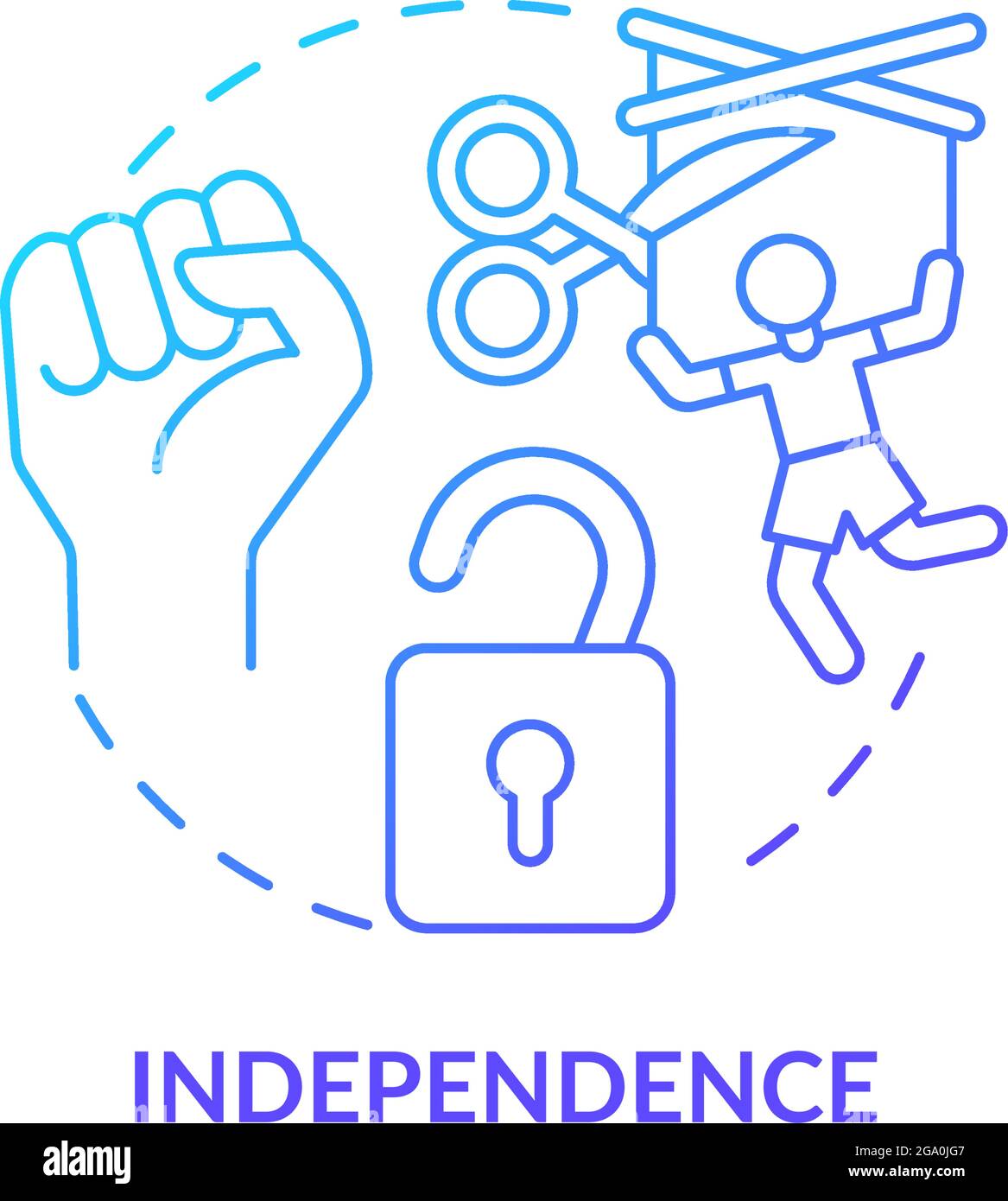 Icona del concetto di indipendenza e autonomia. Illustrazione Vettoriale