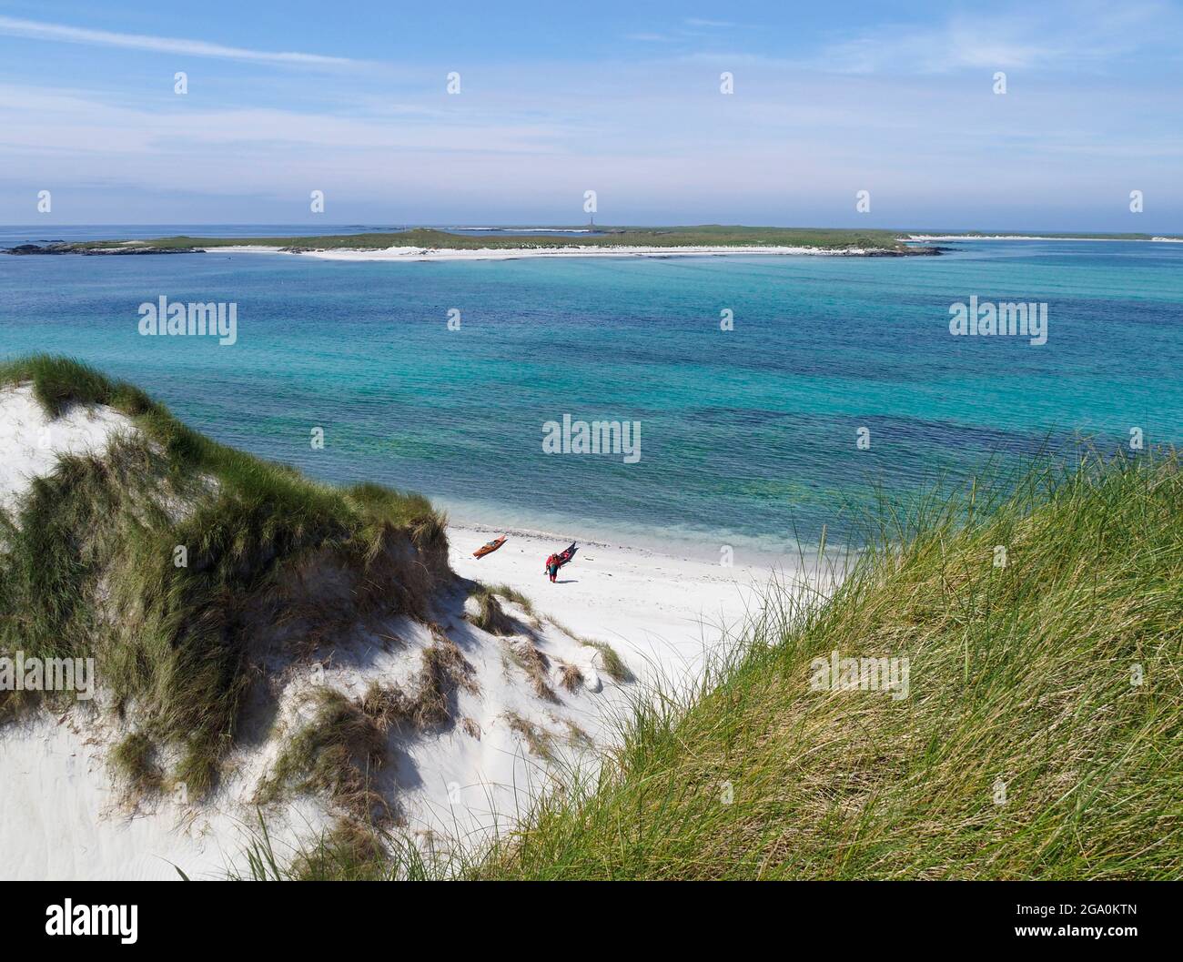 Dune di sabbia e spiaggia, Ceann Ear, Monach isole, Ebridi esterne, Scozia Foto Stock
