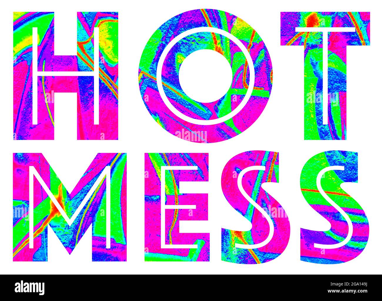 Typface psichedelico con la didascalia 'Hot Mess' Foto Stock