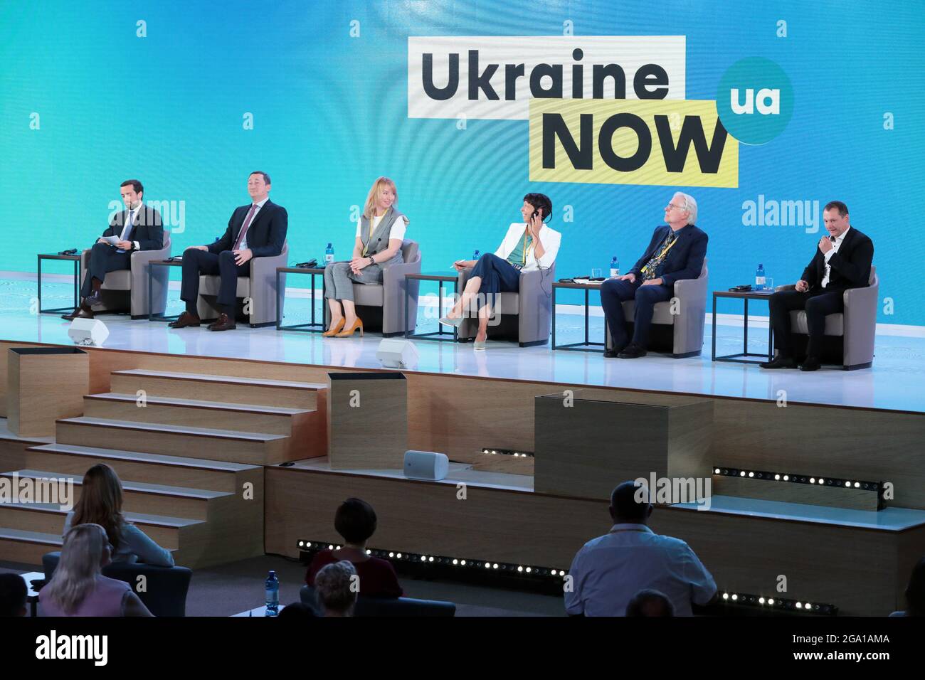 KYIV, UCRAINA - 28 LUGLIO 2021 - Vice capo dell'Ufficio del Presidente dell'Ucraina Kyrylo Tymoshenko, Ministro delle Comunità e dei territori Deve Foto Stock