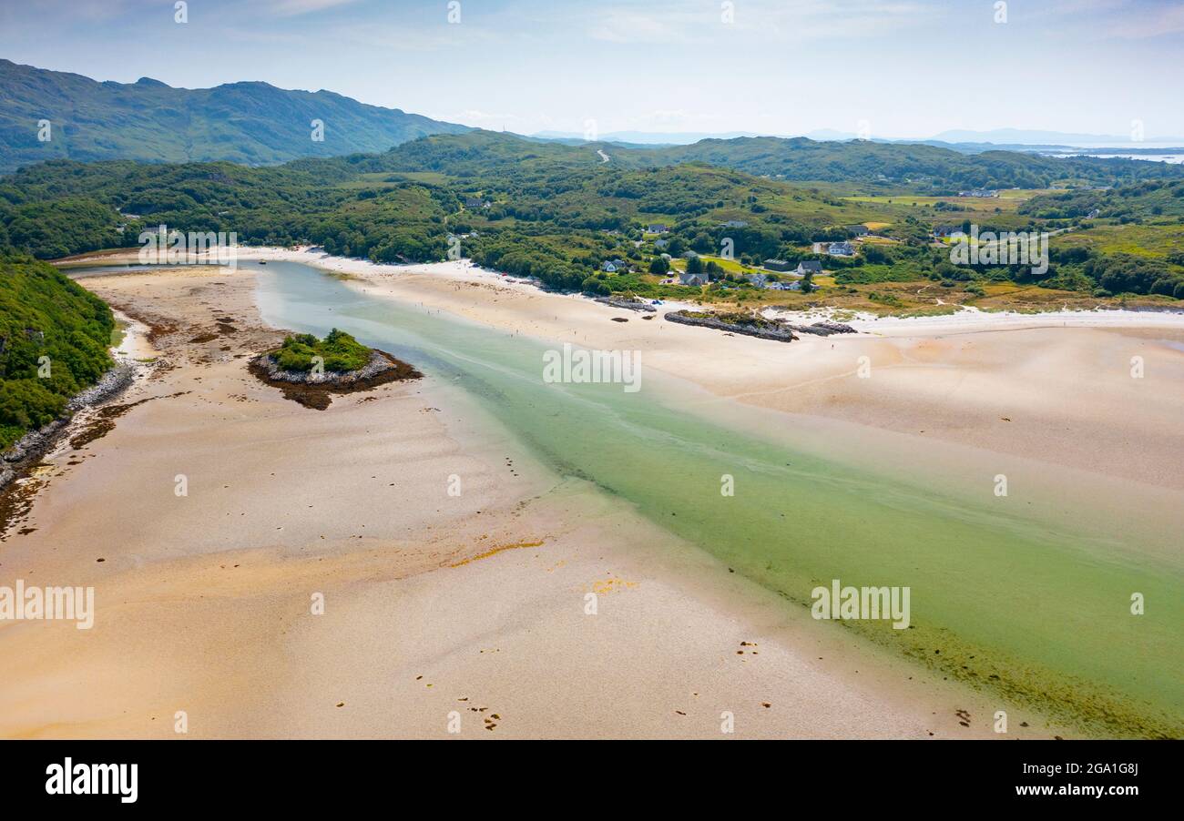 Vista aerea da Done of Silver Sands of morar in Scottish Highlands, Scozia Regno Unito Foto Stock