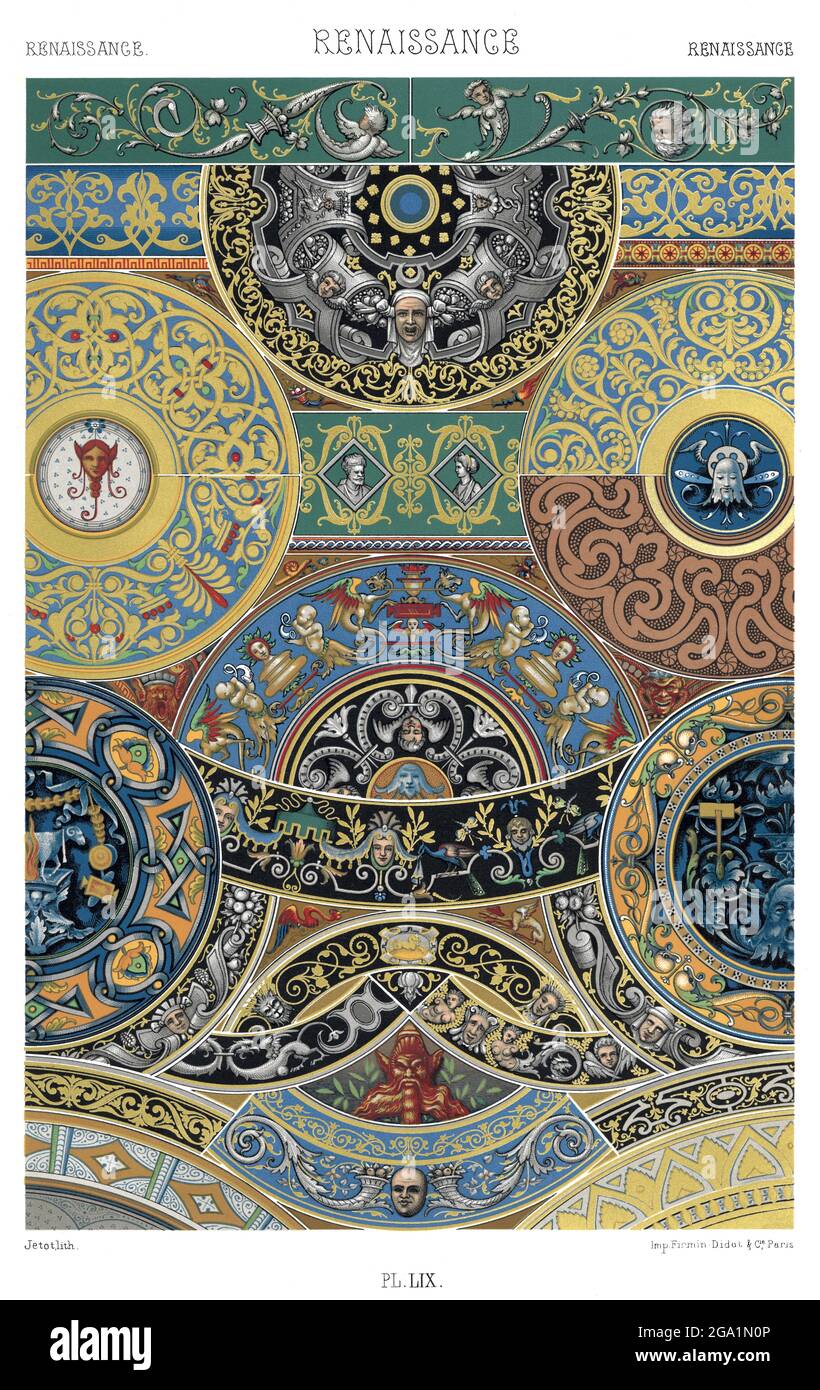 Rinascimento - ornamentazione degli Enamels Limoges, e degli Earthenware Italiani. - dall'ornamento 1880, Foto Stock