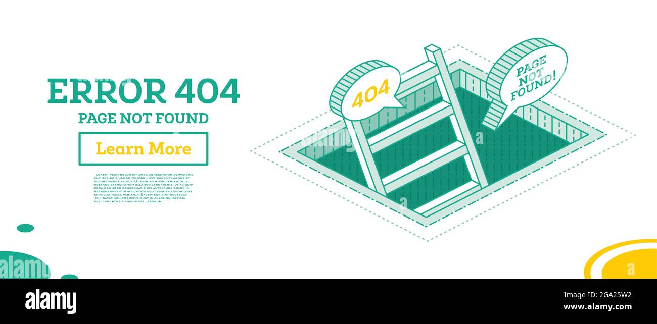 404 informazioni sulla pagina Web di errore. Scale isometriche in Pit isolato su bianco. Scala nel foro. Illustrazione vettoriale. Design minimalista. Illustrazione Vettoriale