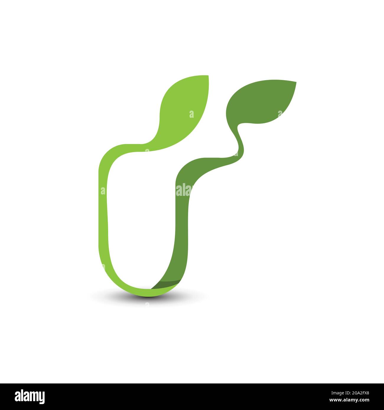Lettera iniziale U immagine vettoriale del logo dell'ambiente naturale delle foglie. Foglia verde di iniziali moderne per loghi naturali e paesaggi Illustrazione Vettoriale