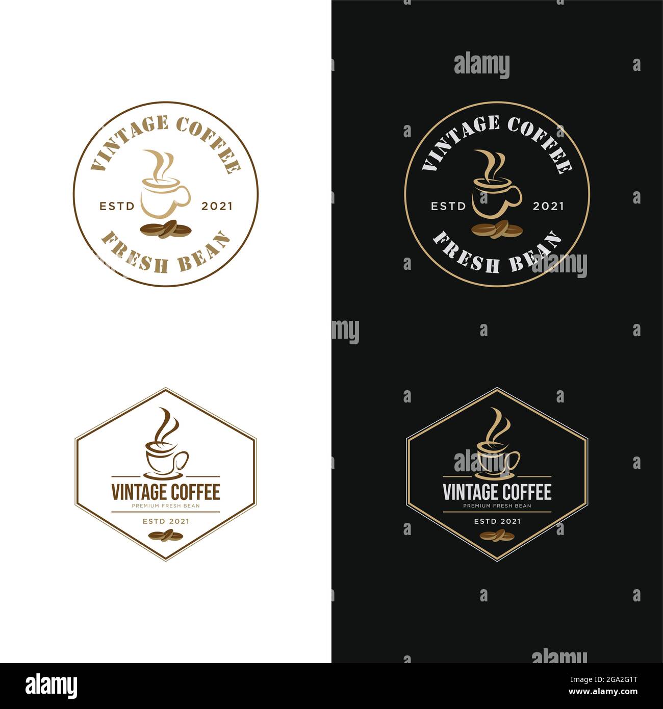 Immagine vettoriale del logo vintage della caffetteria e del cioccolato. Caffè d'epoca e loghi cafè distintivi e immagine vettoriale Illustrazione Vettoriale