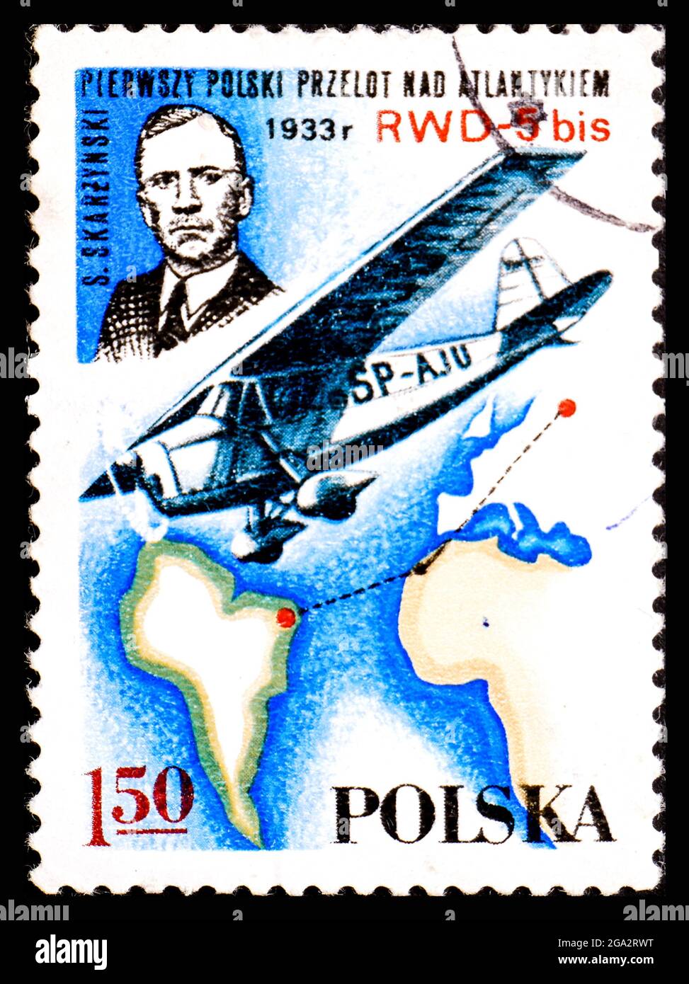 POLONIA - CIRCA 1978: Francobollo dalla Polonia con velivoli RWD 5 bis SP-AJU Foto Stock