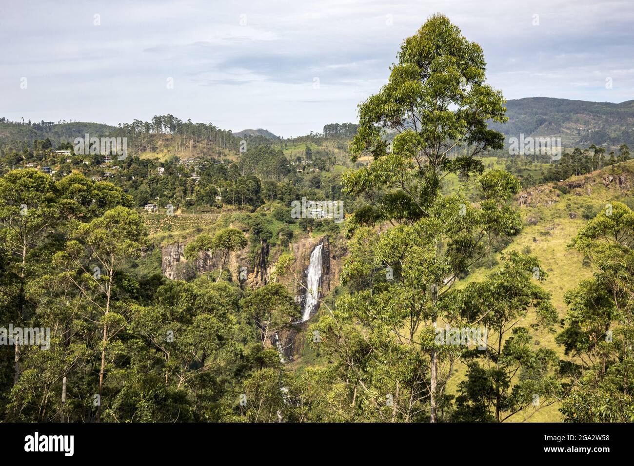 Cascata in circondato da vegetazione lussureggiante in Hill Country, Sri Lanka; Hill Country, Sri Lanka Foto Stock