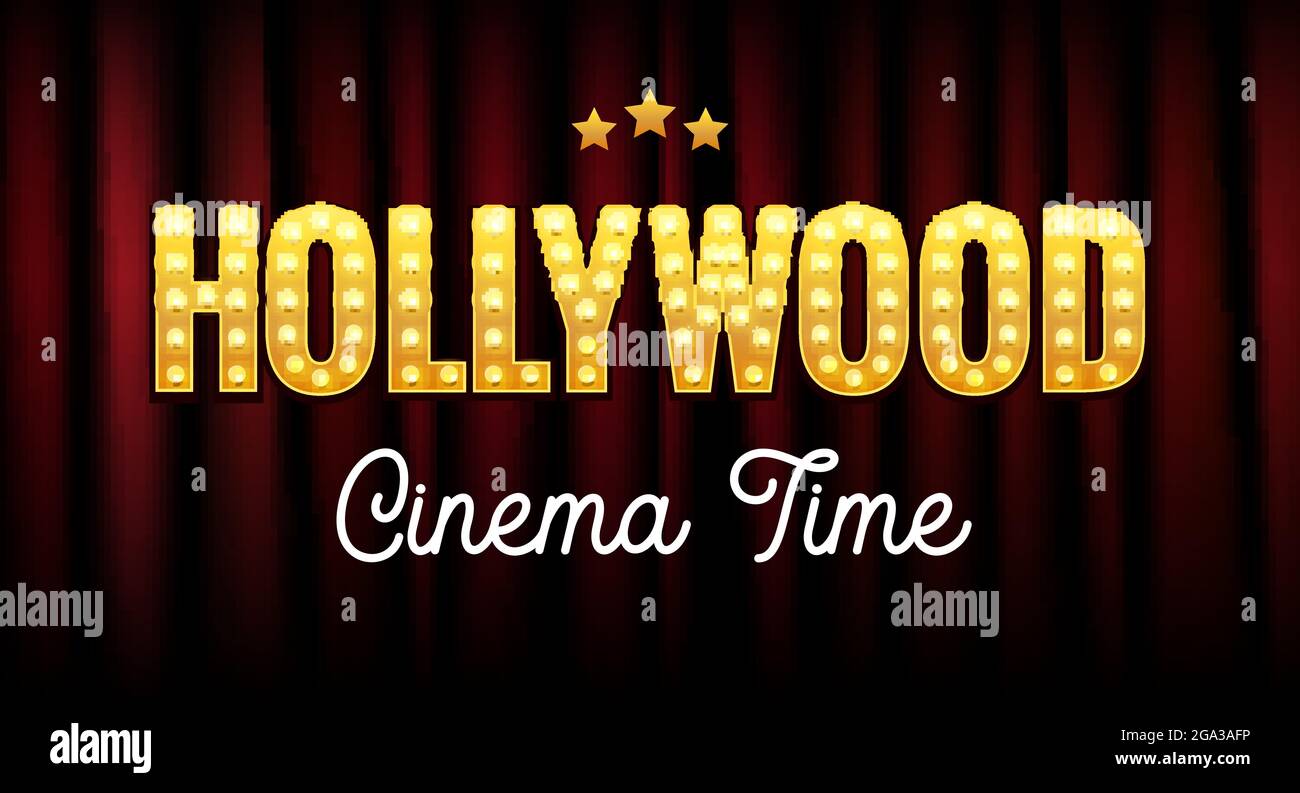 Hollywood segno cartolina california illustrazione. Film di design con logo cinematografico d'epoca di hollywood Illustrazione Vettoriale