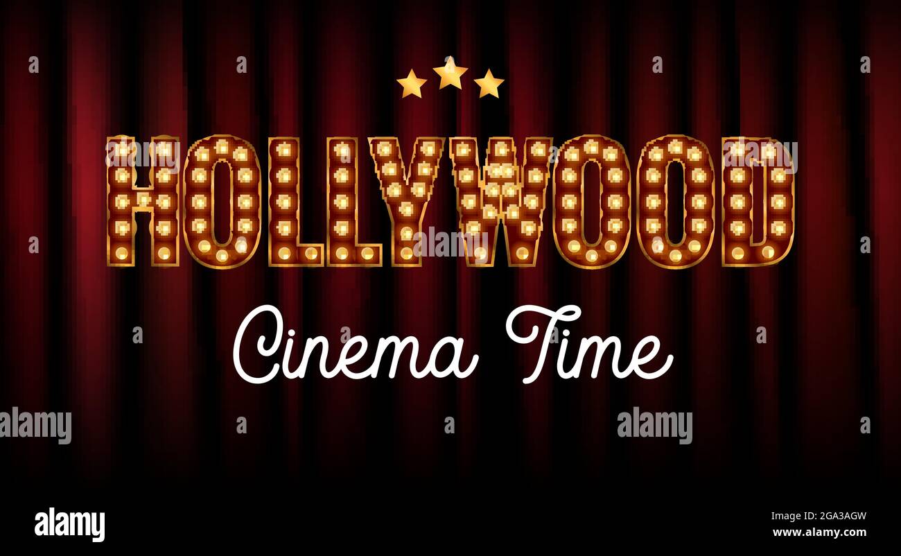 Hollywood segno cartolina california illustrazione. Film di design con logo cinematografico d'epoca di hollywood Illustrazione Vettoriale