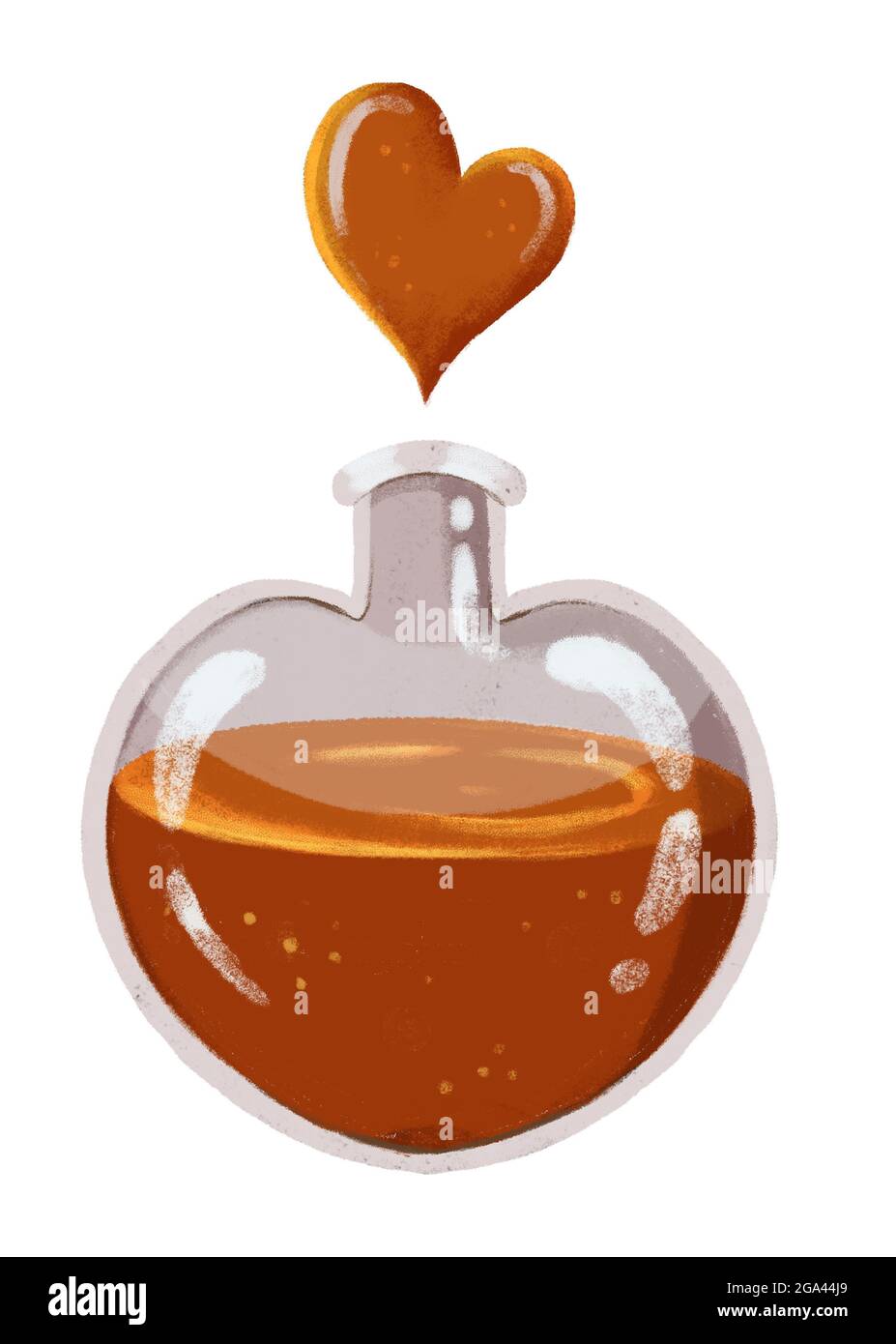 Bottiglia di vetro con pozione d'amore magica. Illustrazione di Halloween Foto Stock