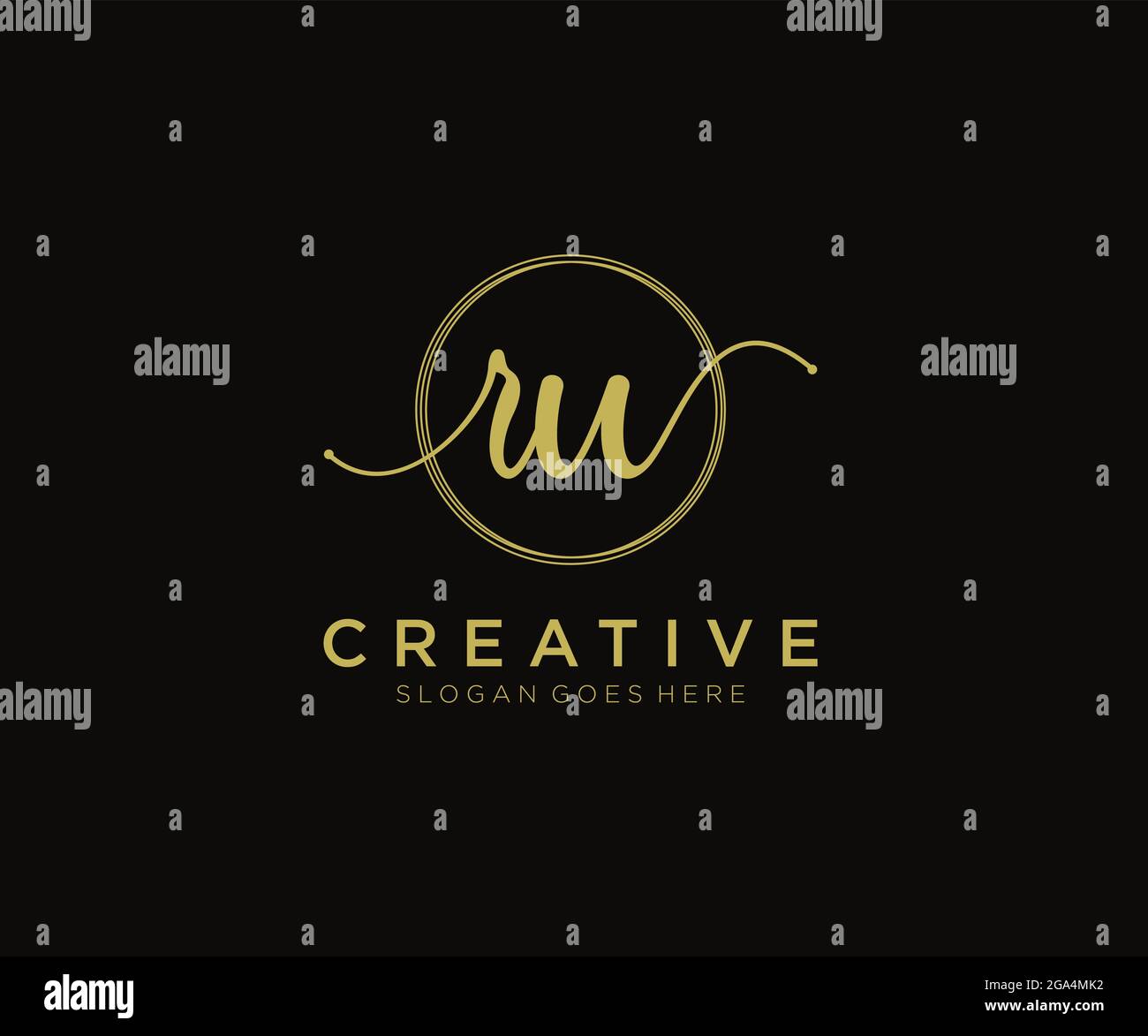RU Monogramma di bellezza del logo femminile e design elegante del logo, logo di scrittura a mano della firma iniziale, matrimonio, moda, floreale e botanico con creativo Illustrazione Vettoriale
