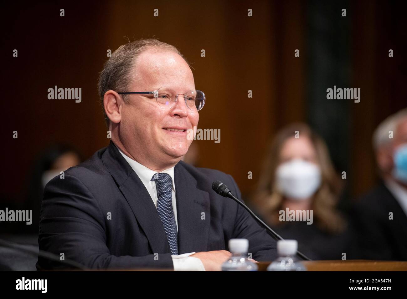 Washington, Stati Uniti d'America. 28 luglio 2021. Toby J. Heytens compare davanti ad un Comitato del Senato sull'audizione giudiziaria per la sua nomina a giudice del circuito degli Stati Uniti per il quarto circuito, nel palazzo dell'ufficio del Senato Dirksen a Washington, DC, mercoledì 28 luglio 2021. Credit: Rod Lamkey/CNP/Sipa USA Credit: Sipa USA/Alamy Live News Foto Stock